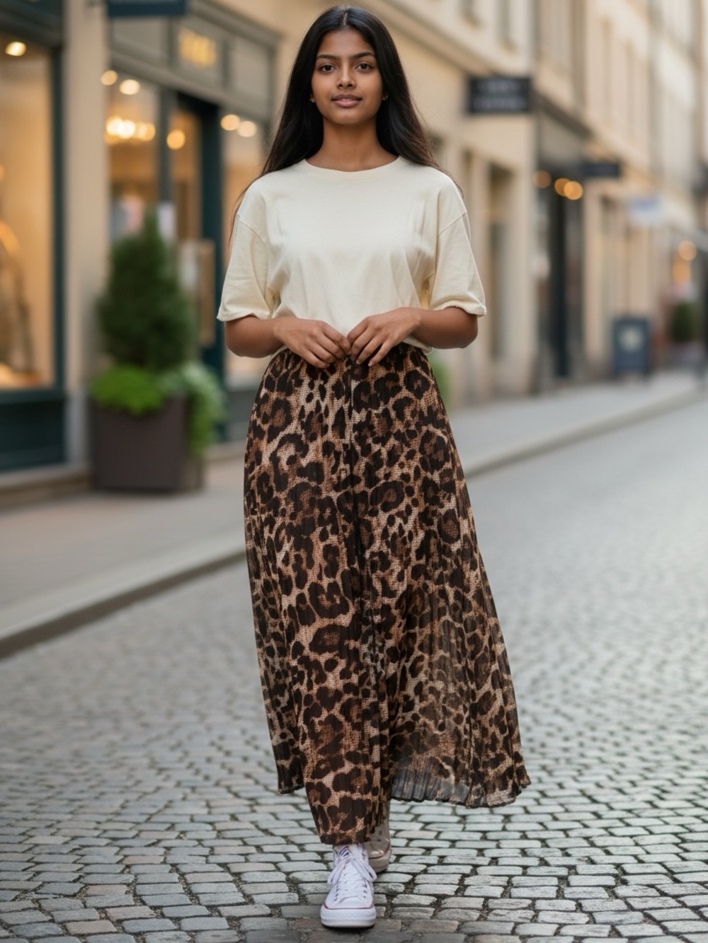 Carolyn Taylor Brown and Black Leopard Maxi Skirt